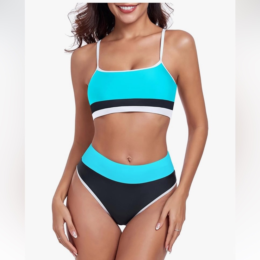 Vibrant Aqua and Black Bikini Set